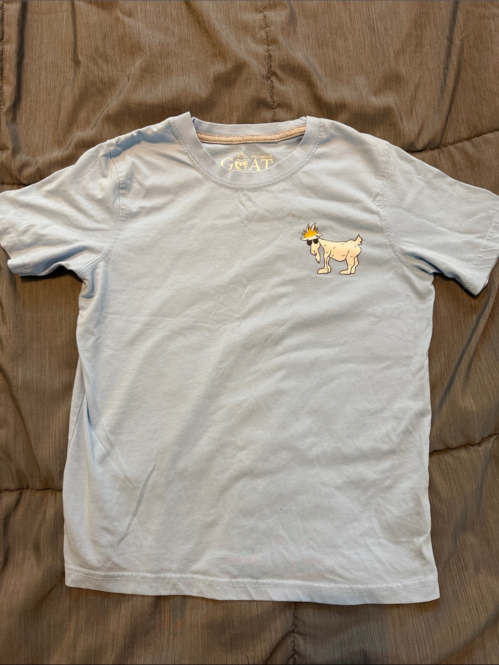 GOAT Kids Short Sleeve Tee in Light Blue with Goat Graphic youth medium boys